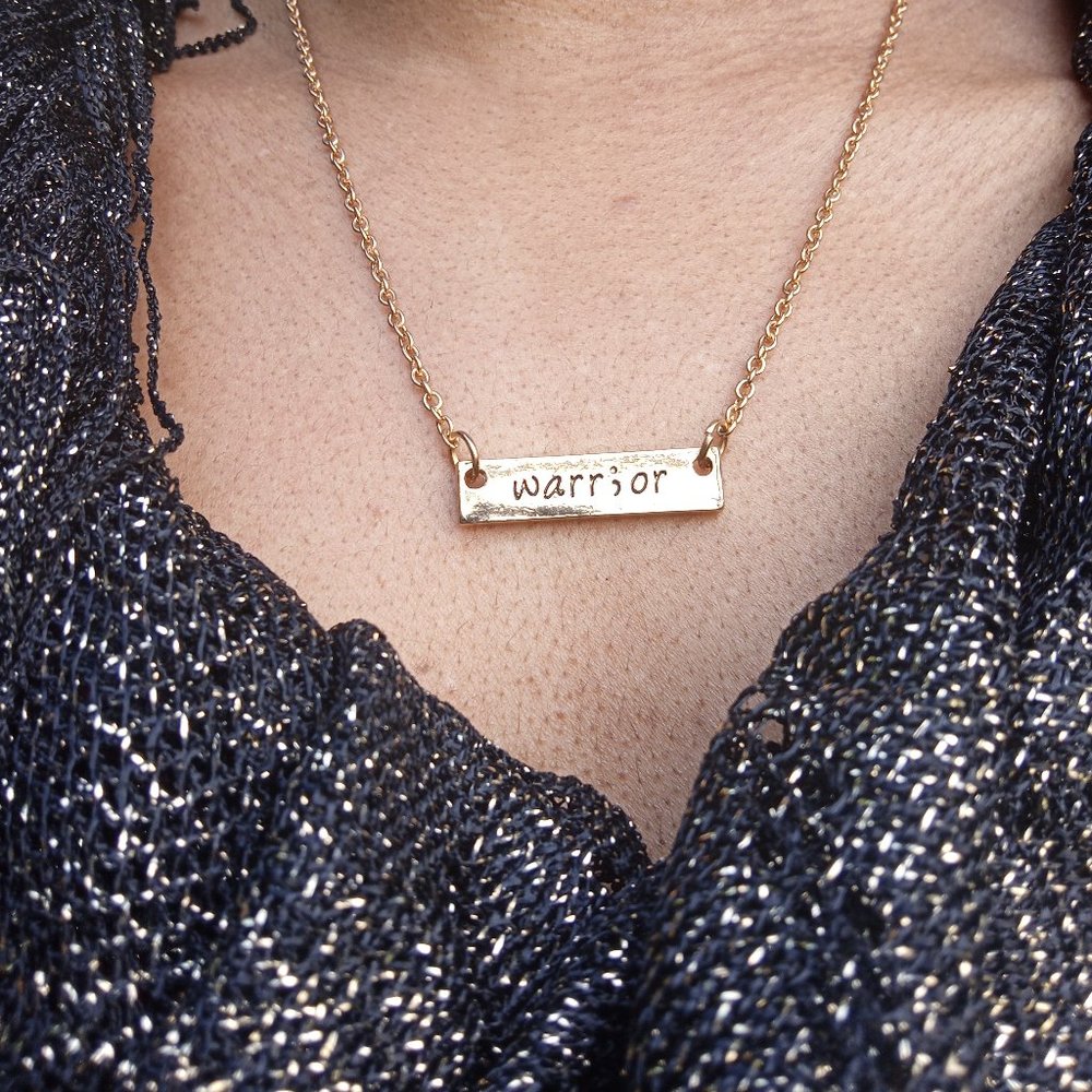 Gold Plated-Bar Engraved Warrior Necklace